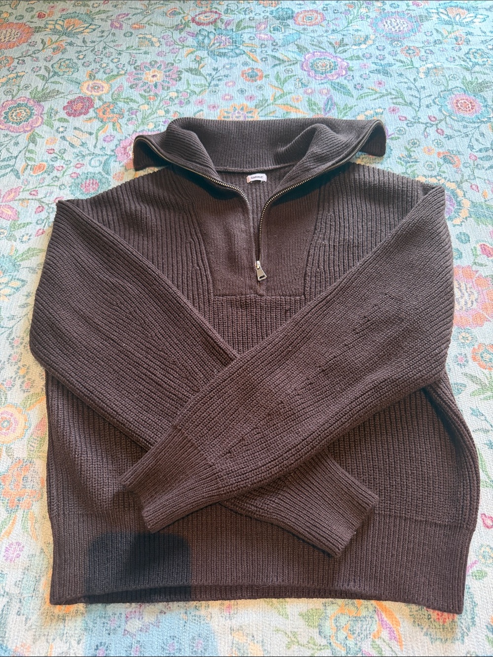 Garage 1/4 Zip Brown Knit Sweater